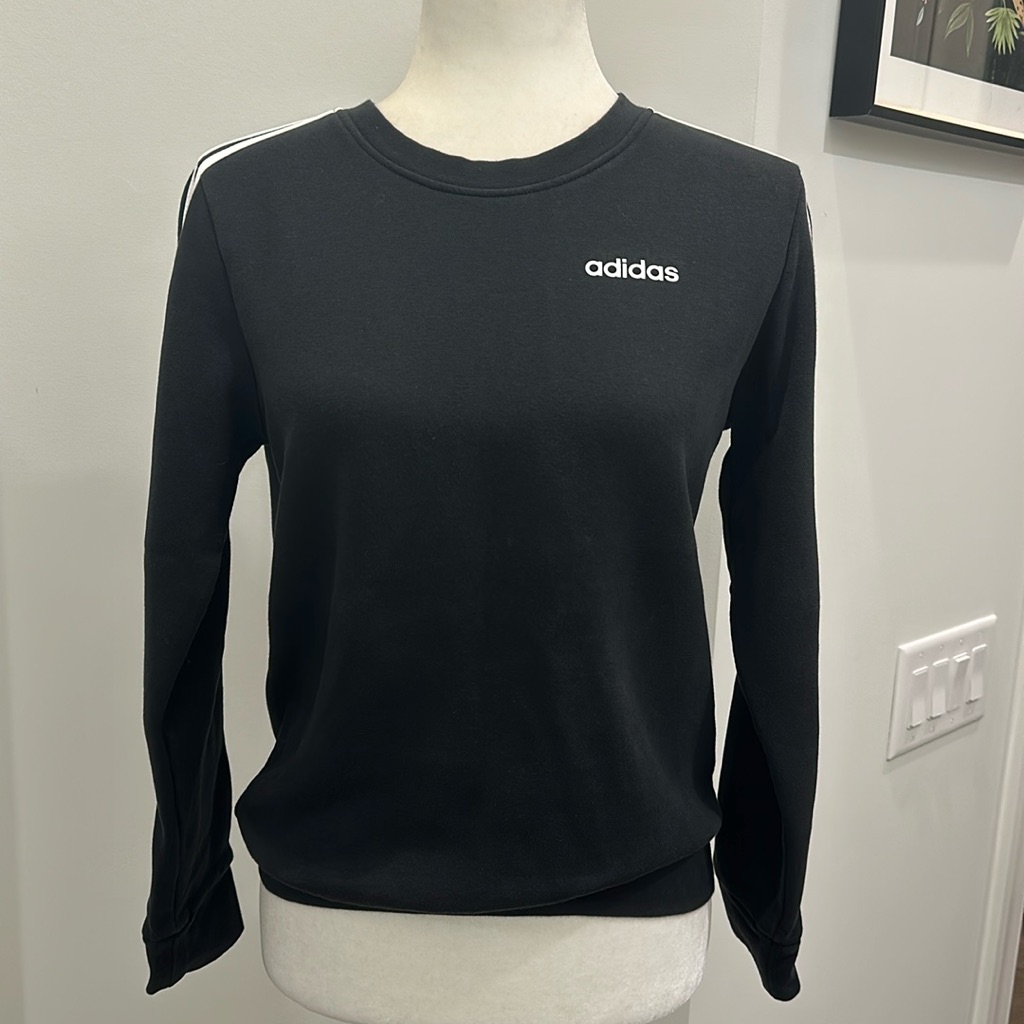 Nwot Adida Black With White Stripes Pullover Sweatshirt Size S